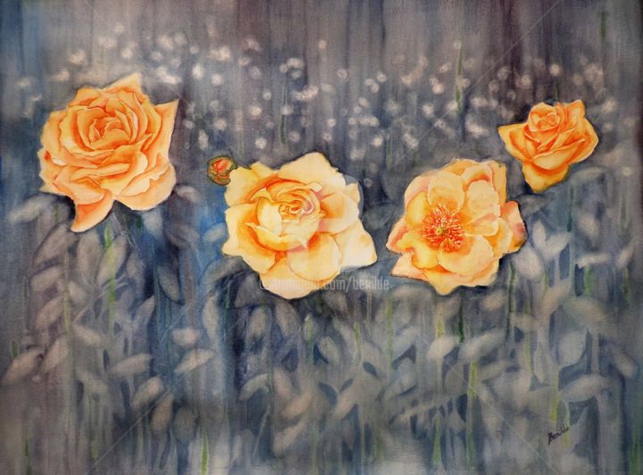 「Rosas Descodificadas」というタイトルの絵画 Benildeによって, オリジナルのアートワーク, 水彩画