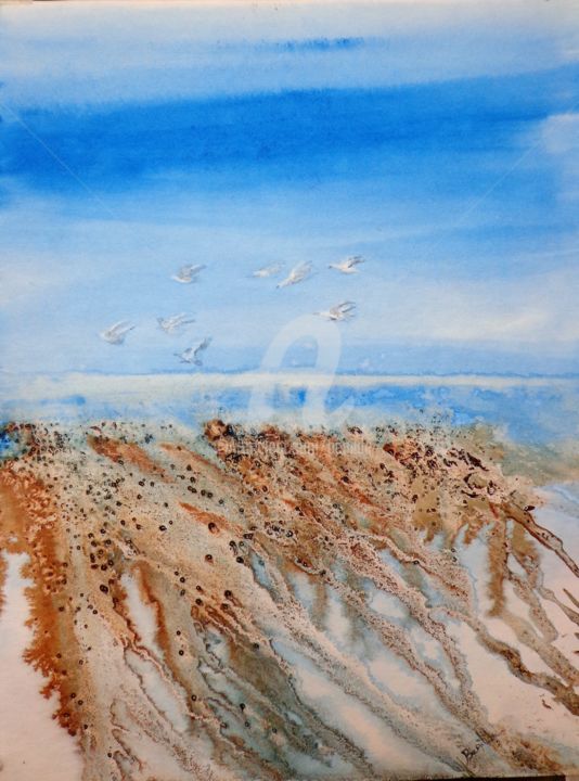 Pintura titulada "Mar y texturas" por Benilde, Obra de arte original, Acuarela