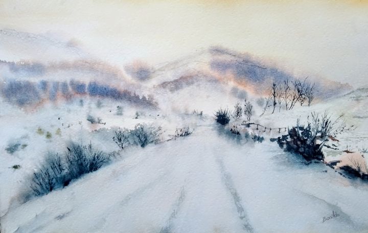 Pintura intitulada "Nieve" por Benilde, Obras de arte originais, Aquarela