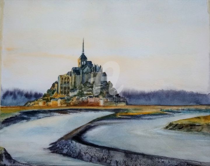 Painting titled "Mont Saint-Michel" by Benilde, Original Artwork, Watercolor