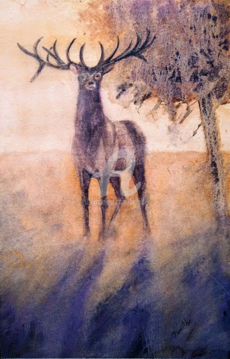 Painting titled "Venado" by Benilde, Original Artwork, Watercolor