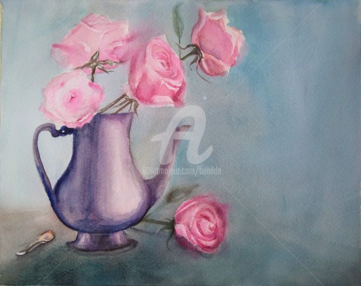 Pintura titulada "Practica de rosas 3…" por Benilde, Obra de arte original, Acuarela