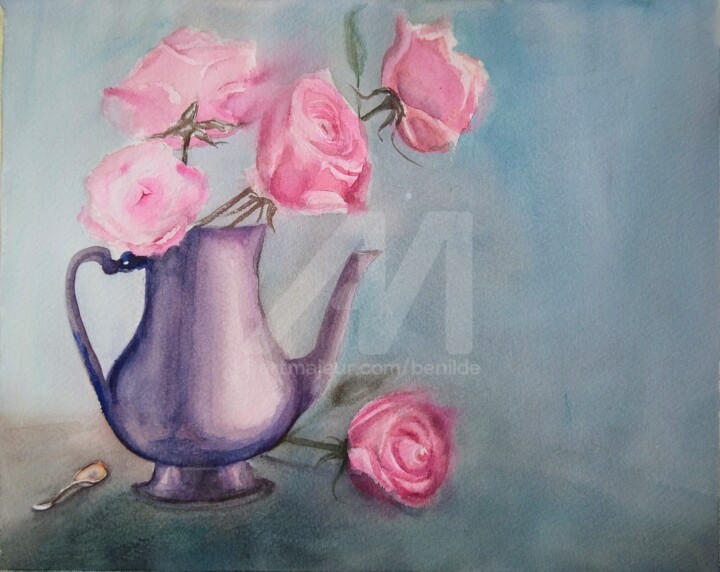 Pintura titulada "Practica de rosas 3…" por Benilde, Obra de arte original, Acuarela