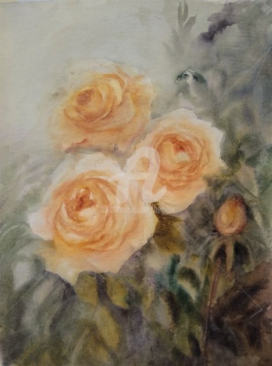 Pintura titulada "Rosas 5 2021" por Benilde, Obra de arte original, Acuarela