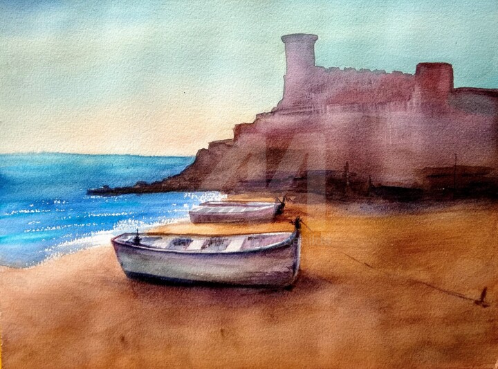 Pintura titulada "BarcasMT" por Benilde, Obra de arte original, Acuarela