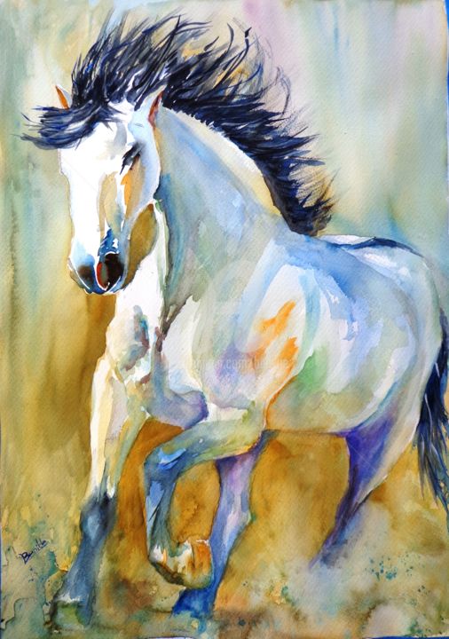 Pintura titulada "El Caballo Blanco" por Benilde, Obra de arte original, Acuarela