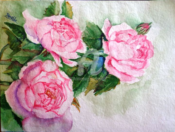 Painting titled "Las Rosas" by Benilde, Original Artwork, Watercolor