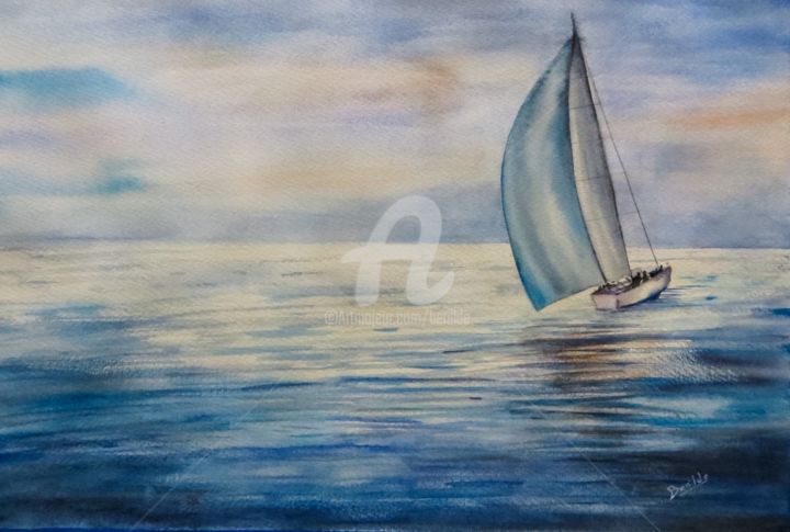 Painting titled "Velero" by Benilde, Original Artwork, Watercolor