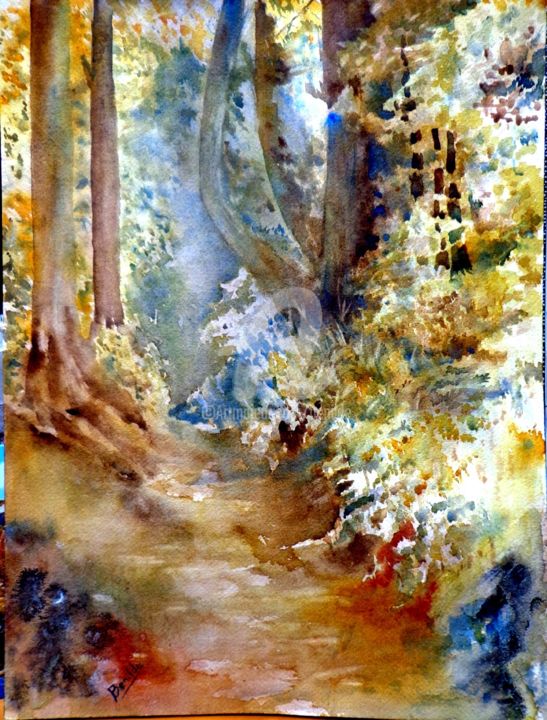 Painting titled "Camino a ningun lug…" by Benilde, Original Artwork, Watercolor