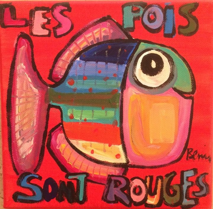 Painting titled "Les pois sont rouges" by Benis, Original Artwork, Acrylic