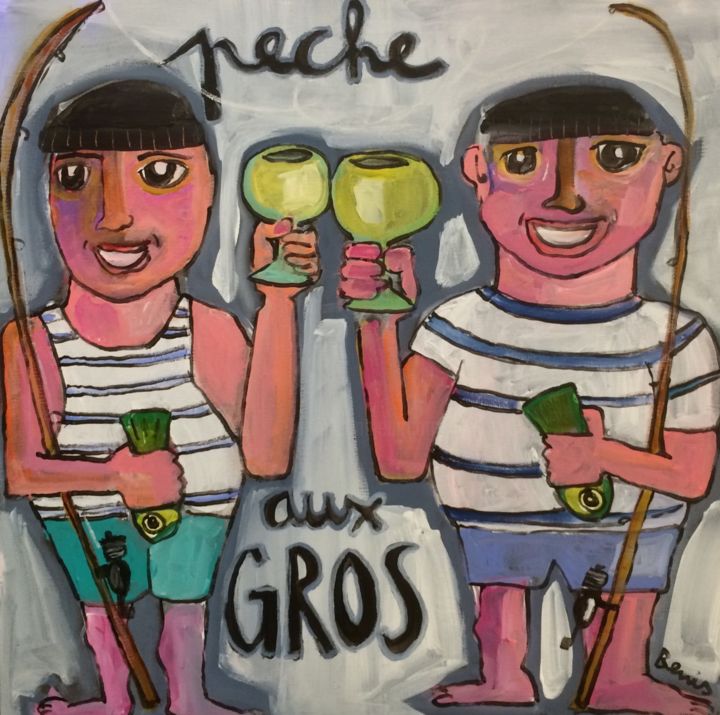 Painting titled "Pêche aux gros !" by Benis, Original Artwork, Acrylic