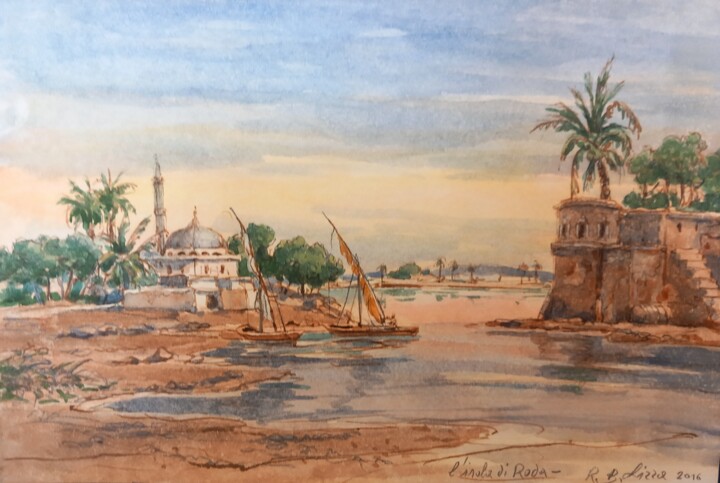 Painting titled "isola di Roda sul f…" by Benito Lizza, Original Artwork, Watercolor