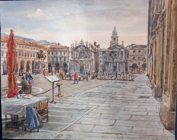 "Torino Piazza San C…" başlıklı Tablo Benito Lizza tarafından, Orijinal sanat, Suluboya