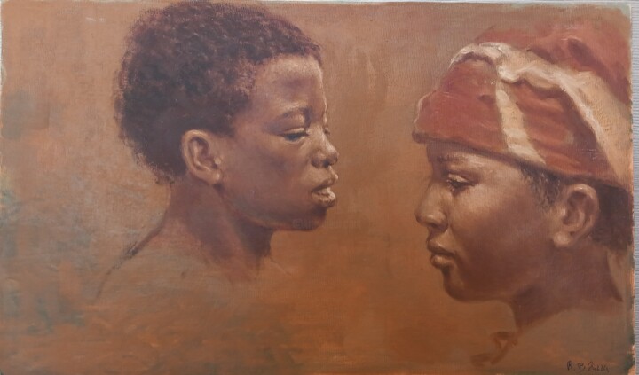 Painting titled "Giovani donne afric…" by Benito Lizza, Original Artwork, Oil