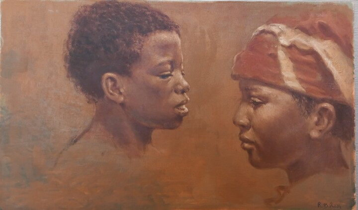 Pittura intitolato "Giovani donne afric…" da Benito Lizza, Opera d'arte originale, Olio