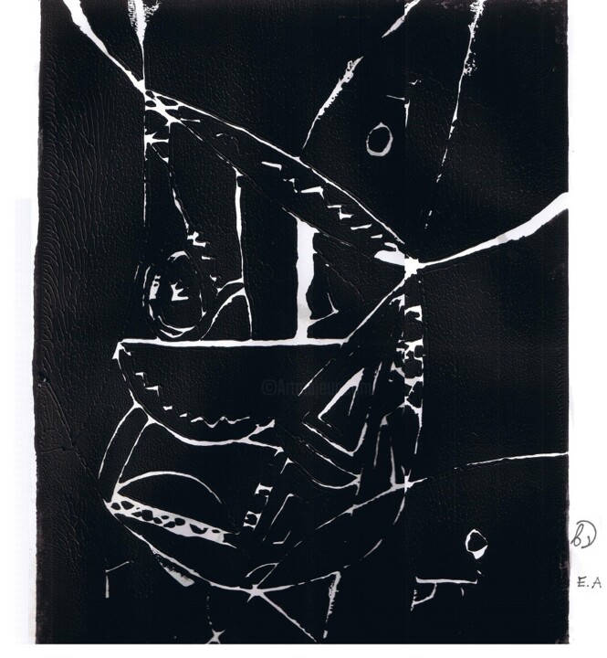 Druckgrafik mit dem Titel "Thinking twice" von Benjamin De Glimme, Original-Kunstwerk, Linoldrucke