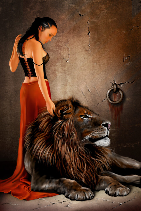 Digital Arts titled "The Lady and the Li…" by Benjamin Friess, Original Artwork, Digital Painting