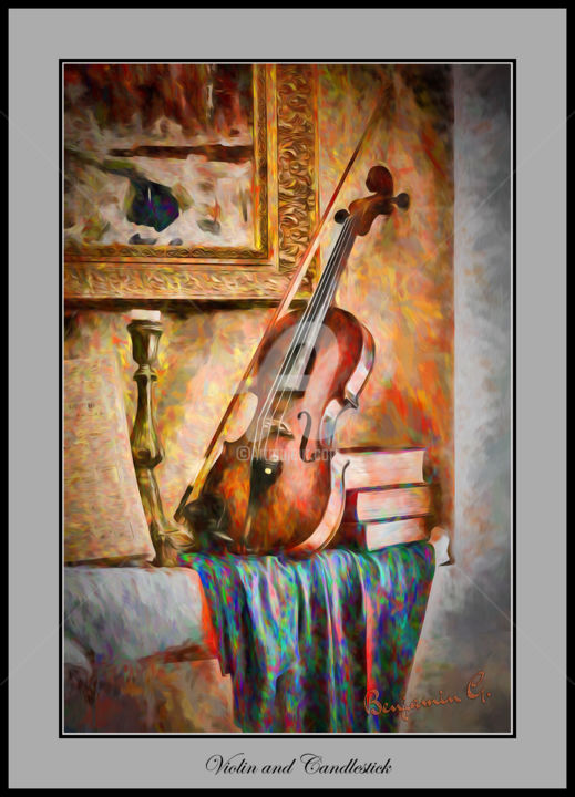 Painting titled "violin-and-candlest…" by Benjamin, Original Artwork, Oil