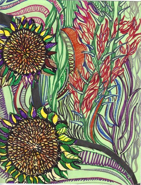 Painting titled "Sunflowers I" by Benjamin Groff, Original Artwork