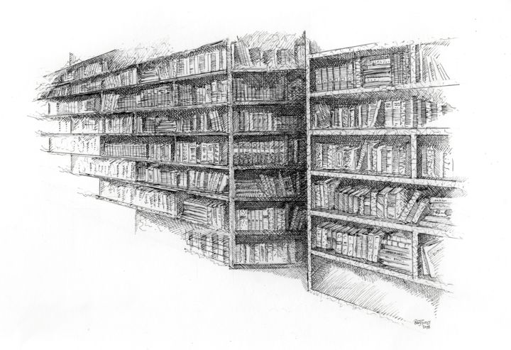 Drawing titled "inkshelves #4" by Ben J. Gross, Original Artwork, Ink