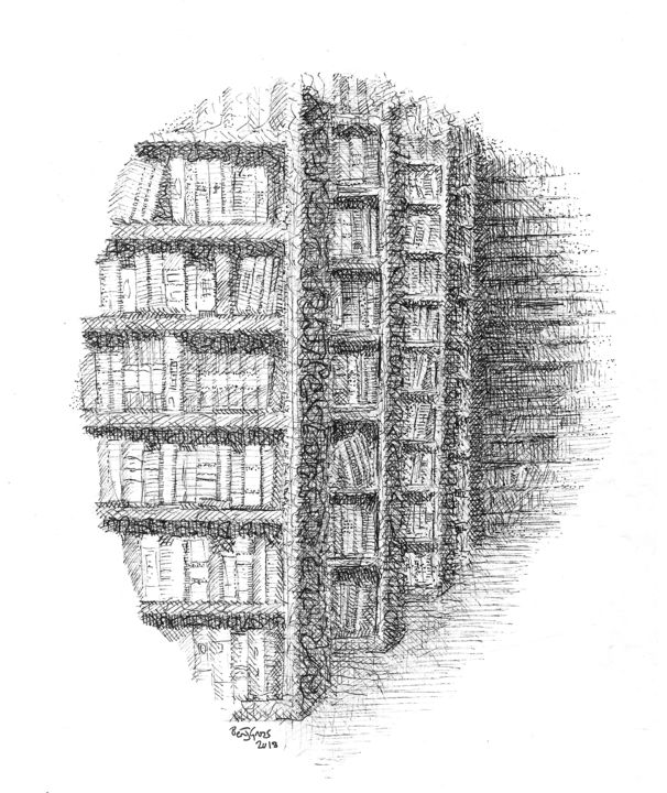 「inkshelves #7」というタイトルの描画 Ben J. Grossによって, オリジナルのアートワーク, インク