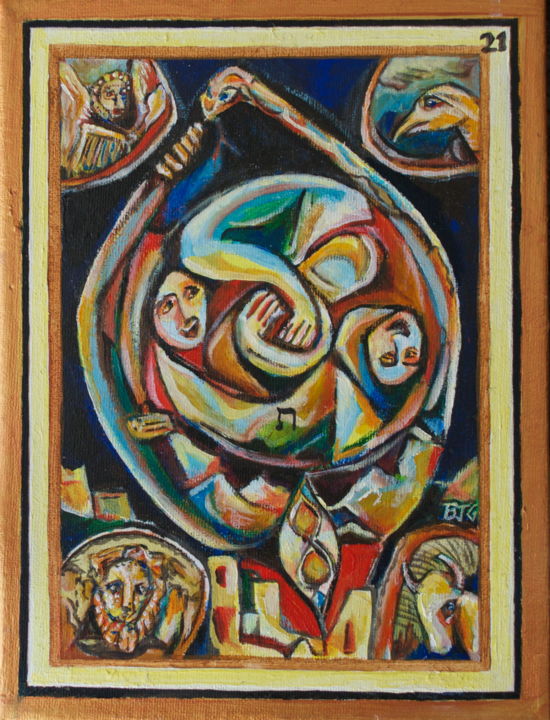 Pintura intitulada "21.  The World" por Ben J. Gross, Obras de arte originais, Óleo