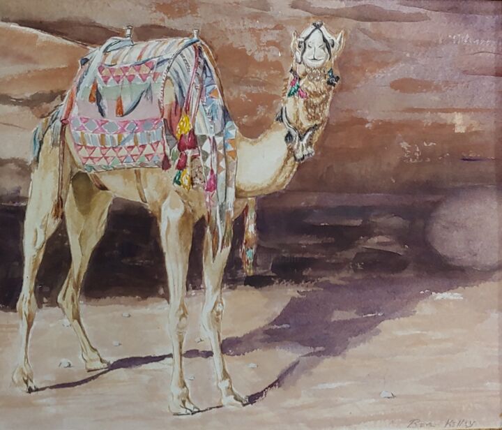 Painting titled "Camel glance" by Benjamin Kelley, Original Artwork, Watercolor Mounted on Other rigid panel