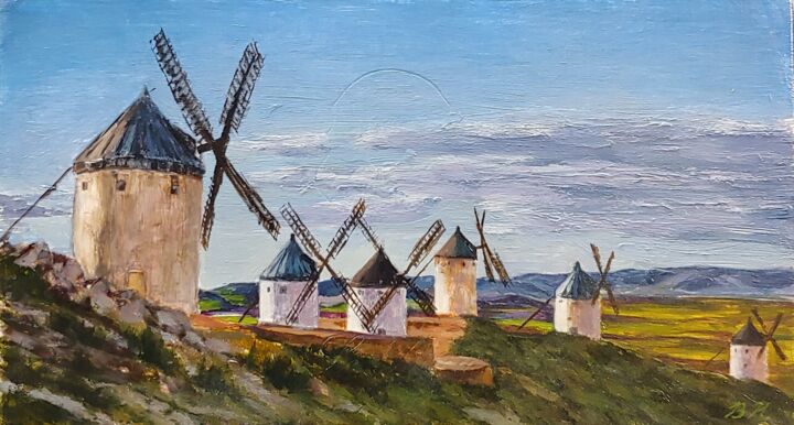 Painting titled "Spanish Windmills" by Benjamin Kelley, Original Artwork, Oil