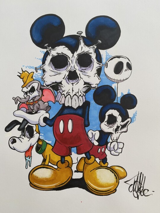 Drawing titled "skulls & disneys" by Benjamin Lavoyer, Original Artwork, Marker