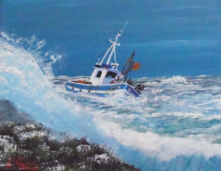 Peinture intitulée "bateau en tempète" par Benjamin Petit, Œuvre d'art originale, Acrylique