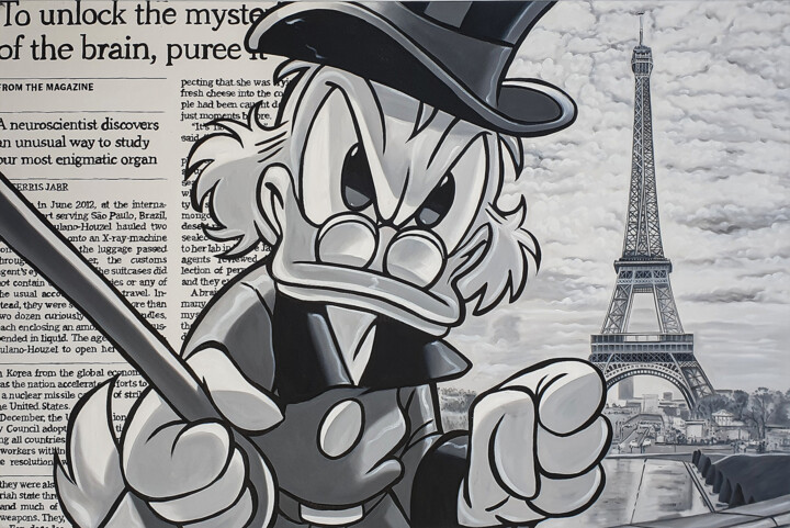 Painting titled "Scrooge McDuck Pari…" by Benjamin Spark, Original Artwork, Acrylic Mounted on Wood Stretcher frame