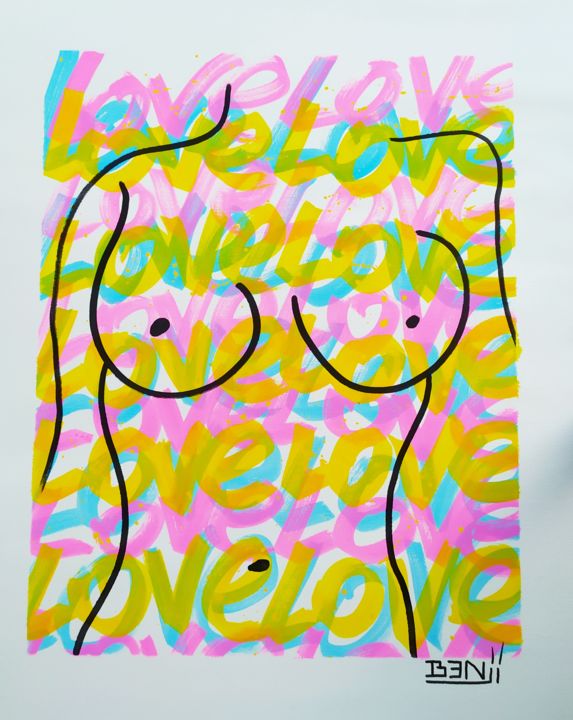 Painting titled "Love Love" by Benjamin Faujanet, Original Artwork, Marker