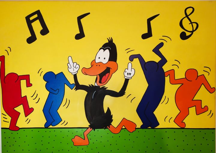 Painting titled "The Haring Dancing" by Benjamin Faujanet, Original Artwork, Spray paint