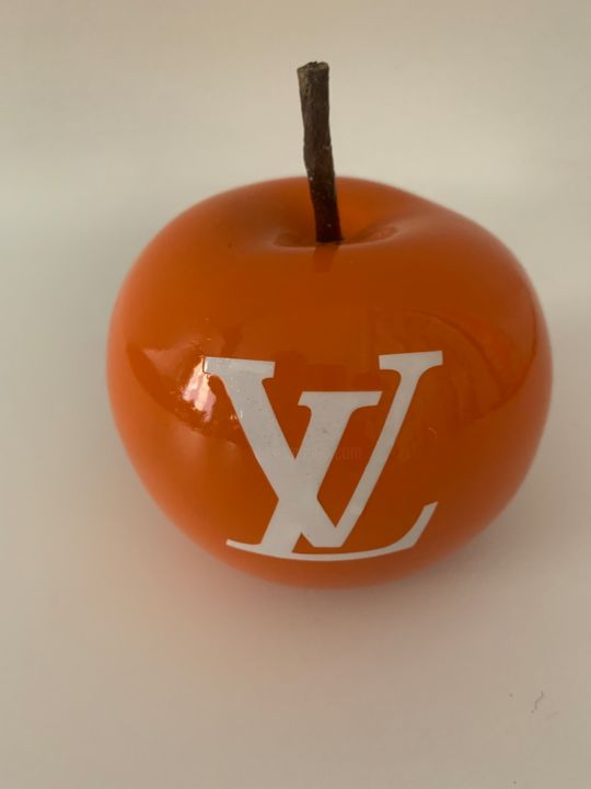 Sculpture intitulée "Apple LV - orange" par Benji, Œuvre d'art originale, Résine