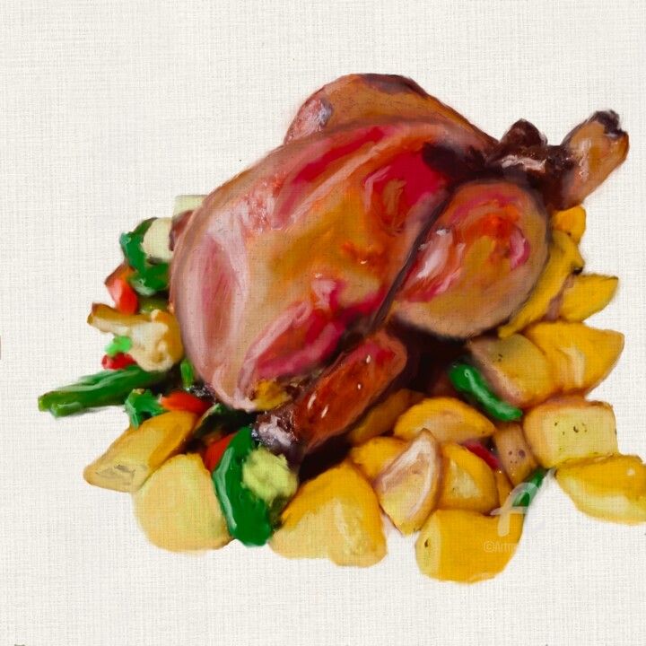 Digitale Kunst getiteld "Grilled Chicken" door Benno Van Den Bos, Origineel Kunstwerk, Digitaal Schilderwerk