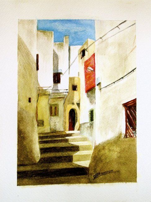 Peinture intitulée "Ruelle au Maroc." par Benzen Bennouni, Œuvre d'art originale
