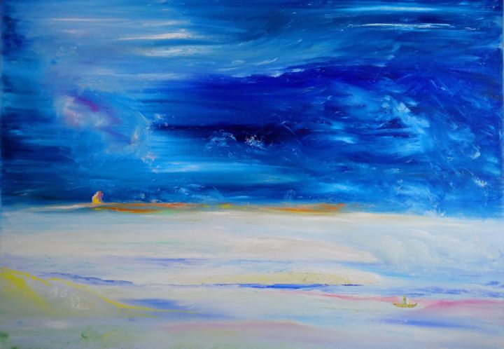 Painting titled "Waiting for the sto…" by Bennu, Original Art, Oil