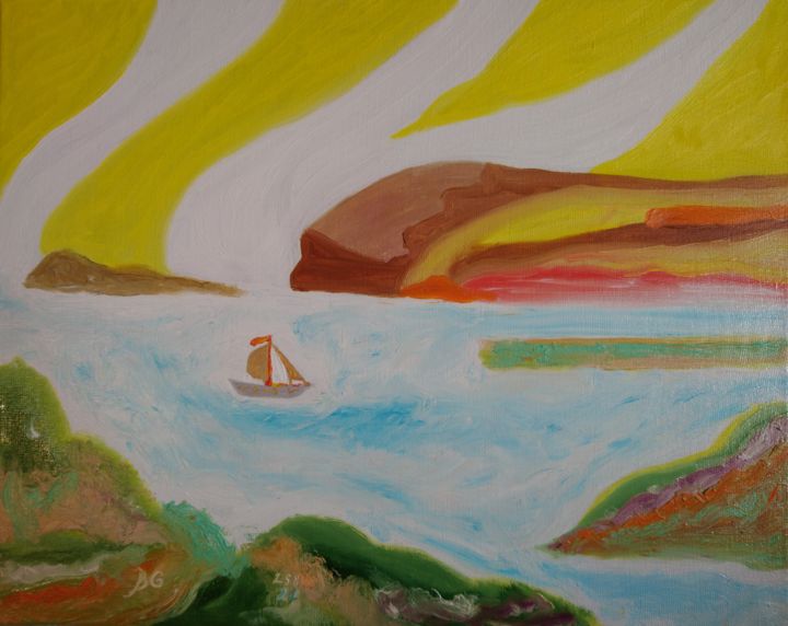 Painting titled "Small ship" by Bennu, Original Art, Oil