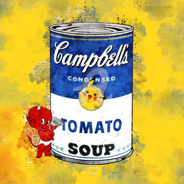 Malerei mit dem Titel "Campbell's : Pikach…" von Benny Arte, Original-Kunstwerk, Digitale Malerei