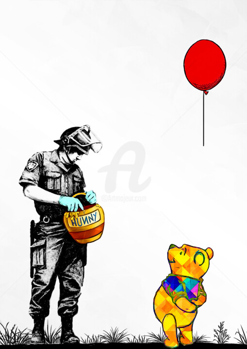 Digital Arts titled "Banksy, quoi de neu…" by Benny Arte, Original Artwork, Digital Painting