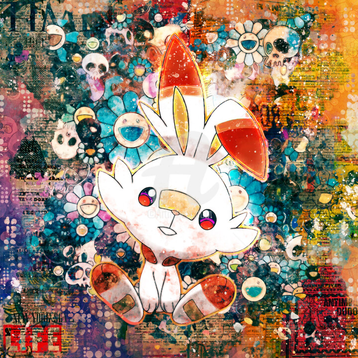 Pintura intitulada "Pokemon : Scorbunny" por Benny Arte, Obras de arte originais, Pintura digital