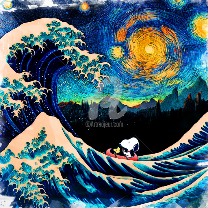 Картина под названием "Snoopy : la grand v…" - Benny Arte, Подлинное произведение искусства, Акварель