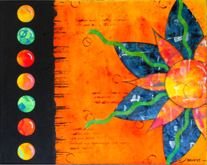 Painting titled "La Fleur Soleil - J…" by Julie Benoist, Original Artwork, Acrylic