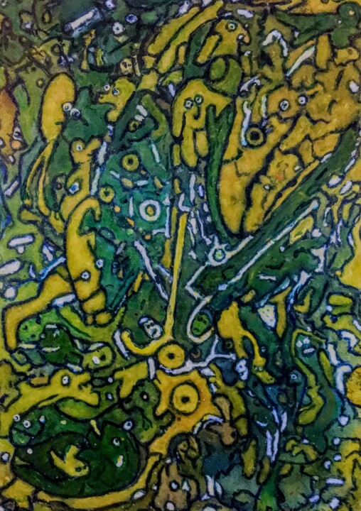 Malerei mit dem Titel ""Onirisme marécageu…" von Bechamp, Original-Kunstwerk, Acryl Auf Andere starre Platte montiert