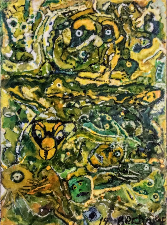 Painting titled ""La tentation d'Ant…" by Bechamp, Original Artwork, Acrylic Mounted on Other rigid panel