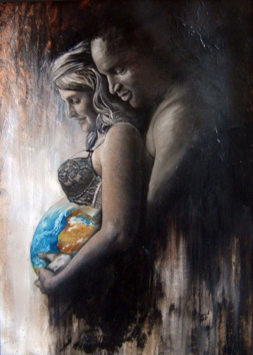 Painting titled "terre fragile" by Benoit Dabin, Original Artwork, Oil