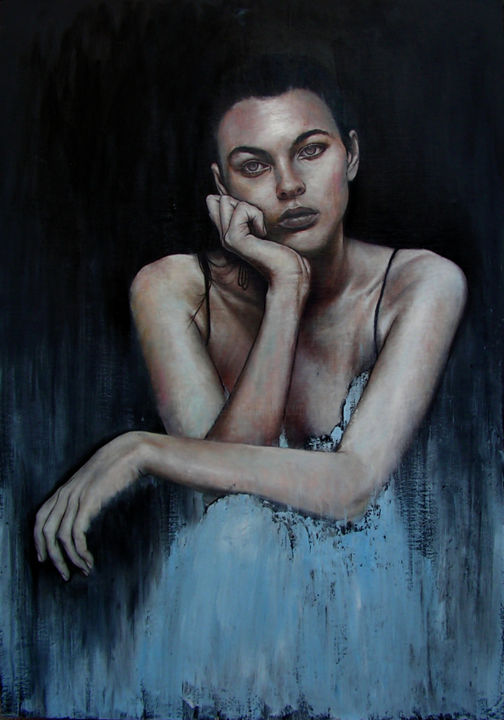 Painting titled "femme" by Benoit Dabin, Original Artwork, Pencil Mounted on Wood Panel