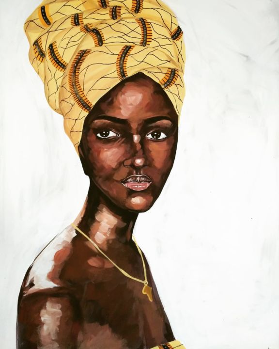 Painting titled "African woman" by Mora, Original Artwork, Acrylic Mounted on Wood Stretcher frame