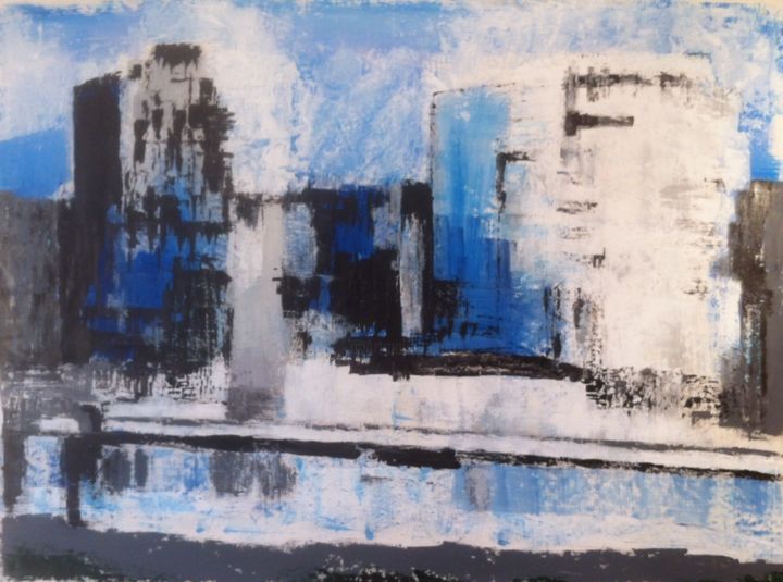 Peinture intitulée "ville bleue" par René Benoît Galifer, Œuvre d'art originale, Acrylique