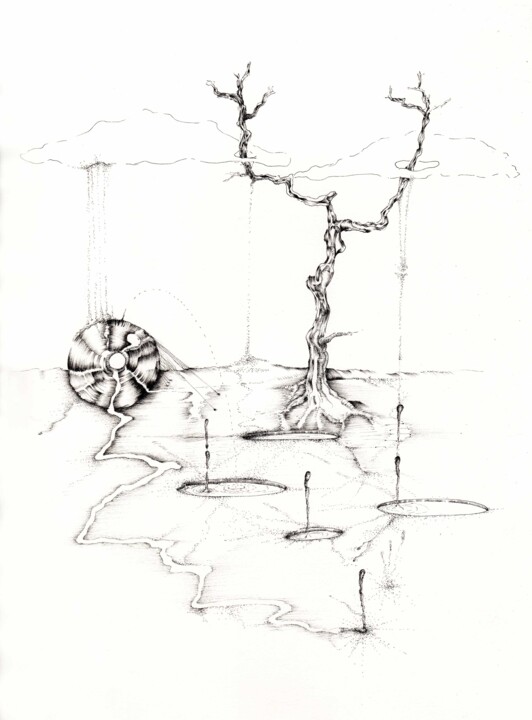 Drawing titled "Jour de pluie à Las…" by Benoît Gauthier, Original Artwork, Ink